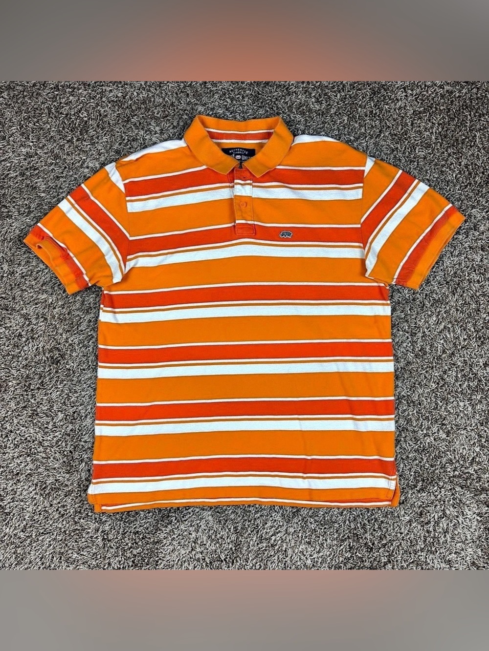 Vintage Ecko Unltd Polo Shirt Men 2XL Orange Striped Y2K Short Sleeve Cotton